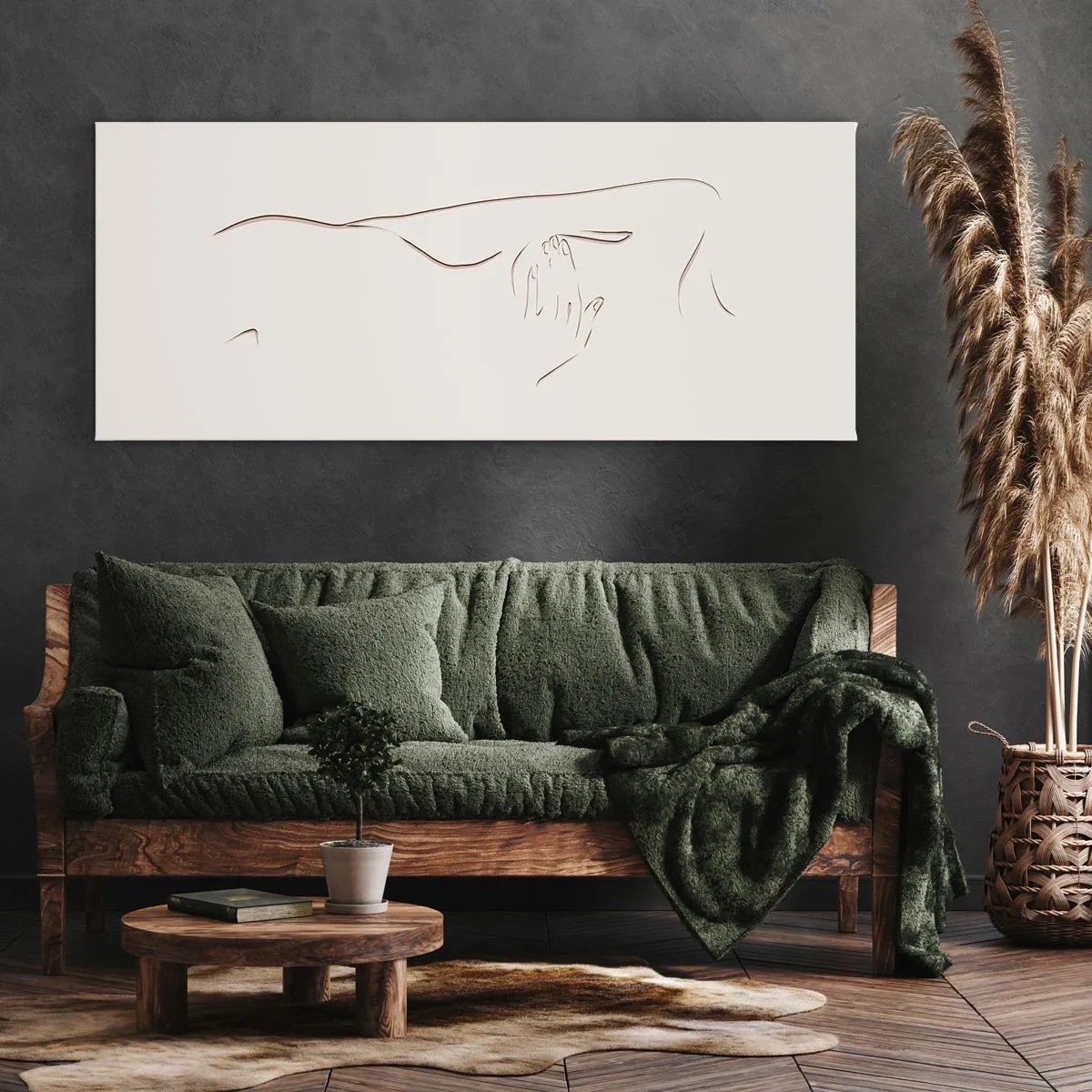 Quadro su tela - Stampe su Tela - Un disegno lineare e sottile di una silhouette su uno sfondo chiaro - 120x50cm - La forma del desiderio - Decorazione murale moderna per soggiorno e camera da letto ARTTOR