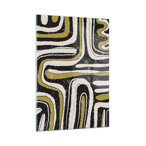 Quadro su vetro - Motivi astratti in nero, bianco e oro - 50x70cm - Composizione: strade e vicoli - Decorazione murale moderna per soggiorno e camera da letto ARTTOR