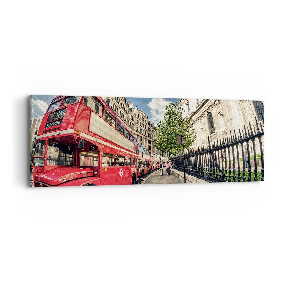 Quadro su tela - Stampe su Tela - Via di Londra in grigio e rosso - 90x30 cm