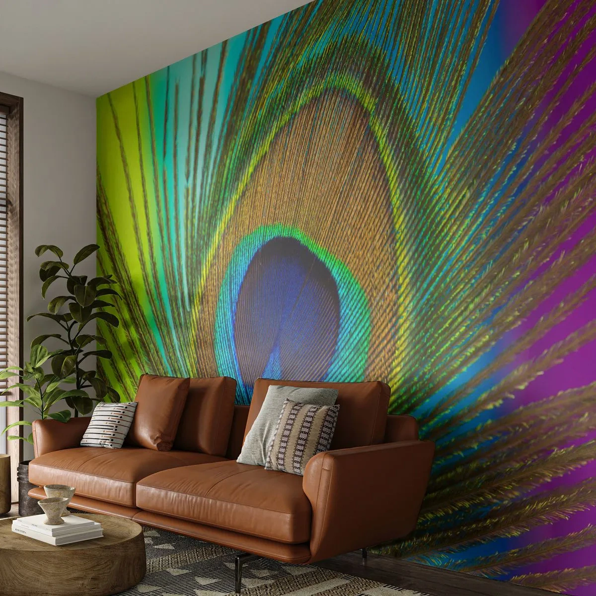 Fotomurali Premium Canvas - Occhio nell'occhio - Astrazione, Piuma di pavone, Pezzo - 350x256 cm