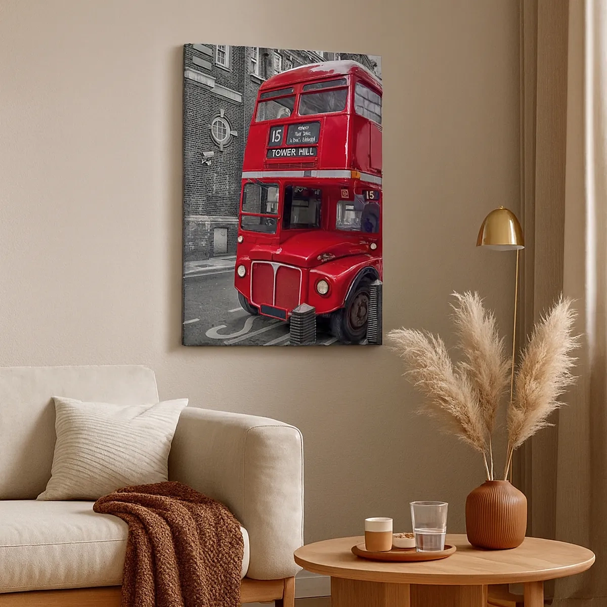 Quadro su tela - Stampe su Tela - Un autobus rosso a due piani a Londra sullo sfondo di un'architettura classica - 50x70cm - Sempre lo stesso - Decorazione murale moderna per soggiorno e camera da letto ARTTOR