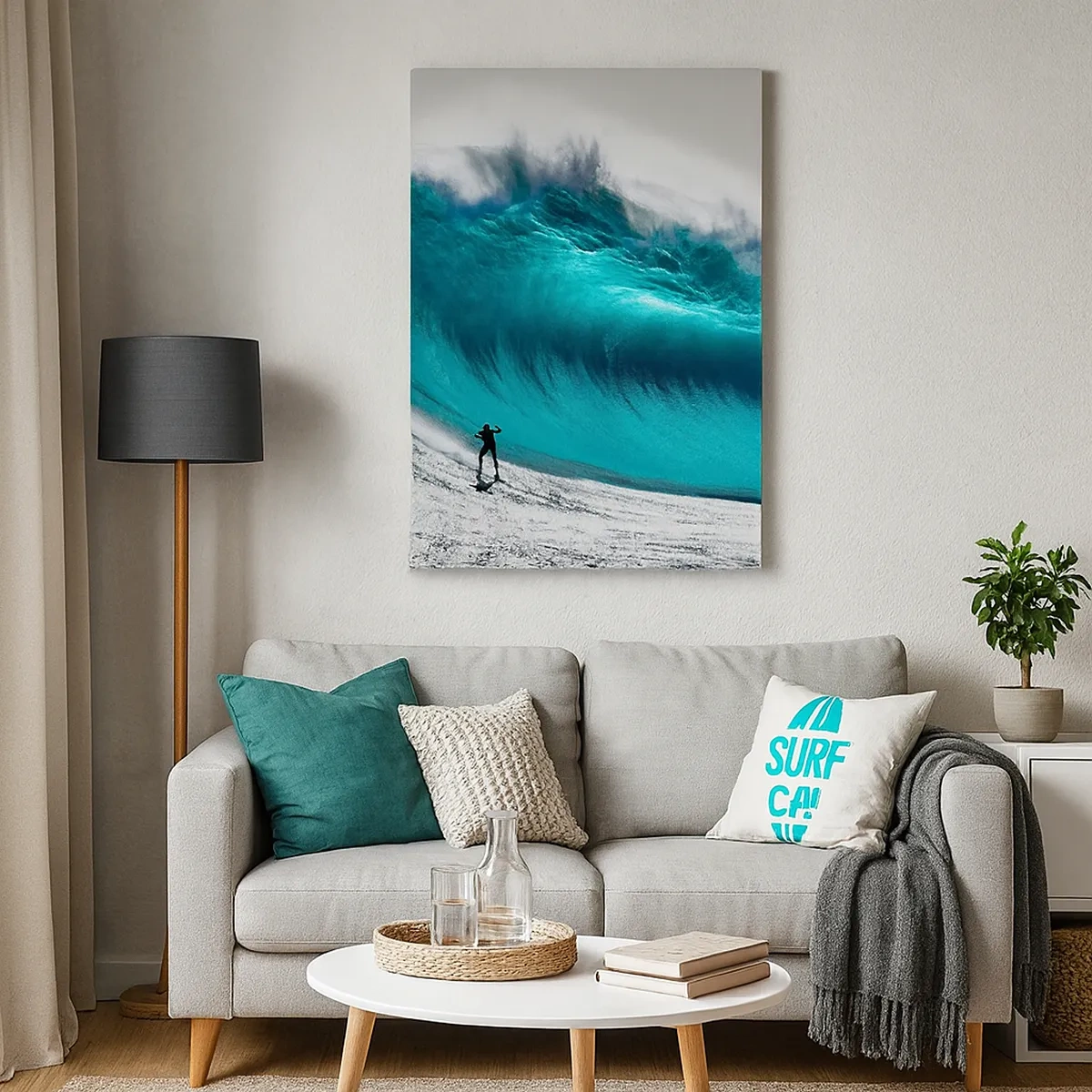 Quadro su tela - Stampe su Tela - Surfista di fronte a un'onda enorme - 50x70cm - Sfida accettata - Decorazione murale moderna per soggiorno e camera da letto ARTTOR