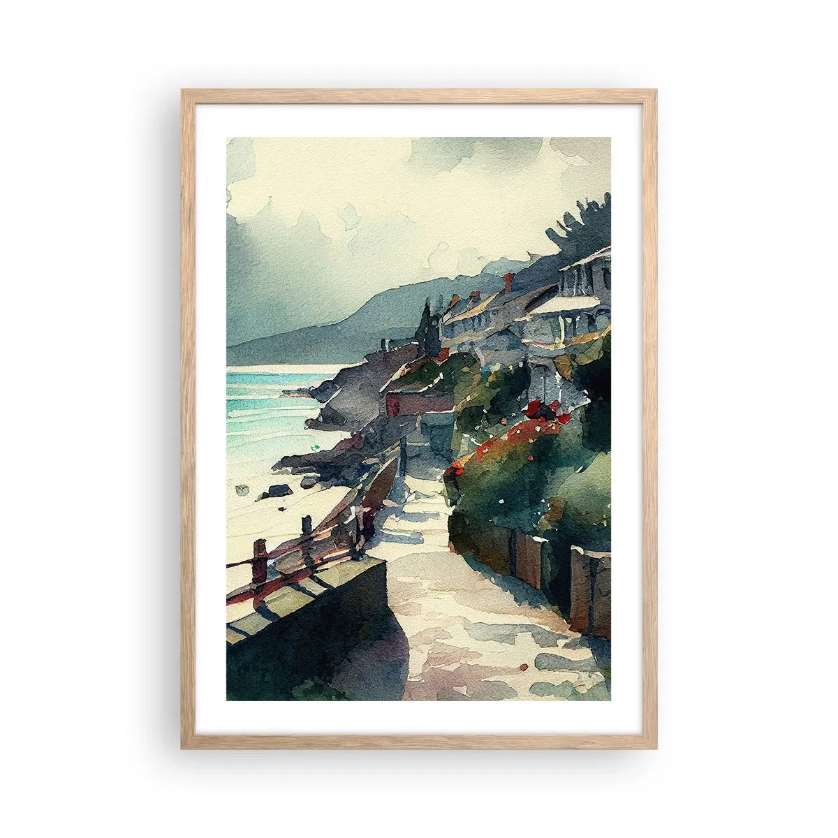 Poster in cornice rovere chiaro - Cittadina mediterranea - 50x70 cm