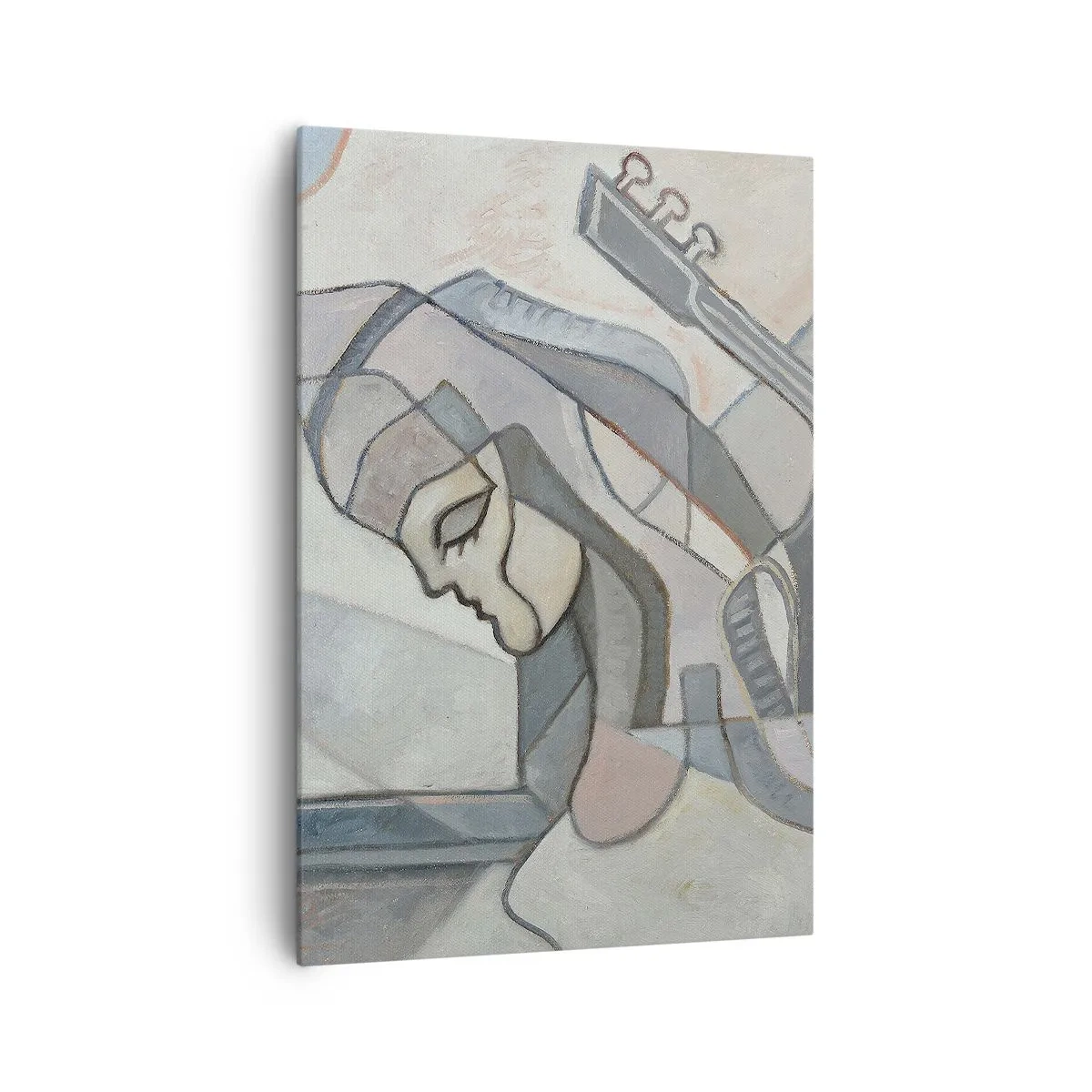 Quadro su tela - Stampe su Tela - Una figura astratta con una chitarra in colori pastello. - 70x100cm - Nel dominio della musica - Decorazione murale moderna per soggiorno e camera da letto ARTTOR