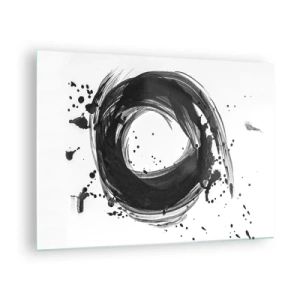 Quadro su vetro - Una composizione minimalista sotto forma di pennello nero su bianco - 70x50cm - Il vortice della creazione - Decorazione murale moderna per soggiorno e camera da letto ARTTOR