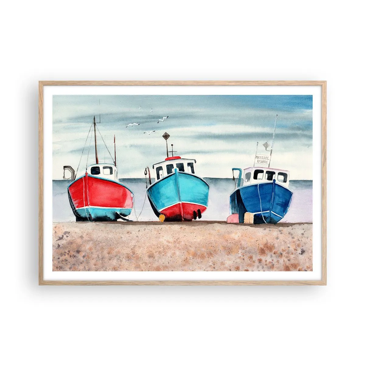 Poster in cornice rovere chiaro - Pronte alla pesca - 100x70 cm