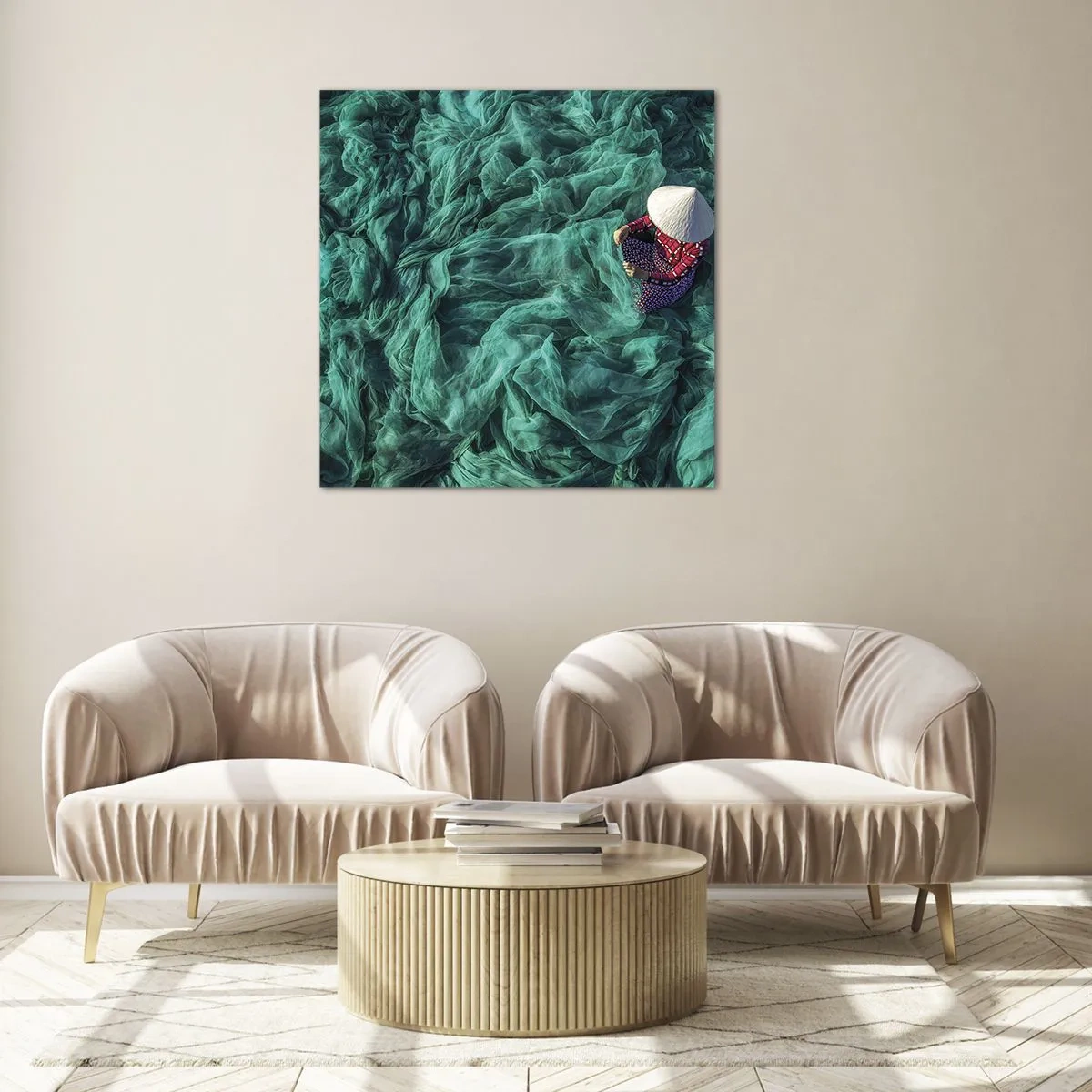 Quadro su vetro - Nel mare di reti - 50x50 cm