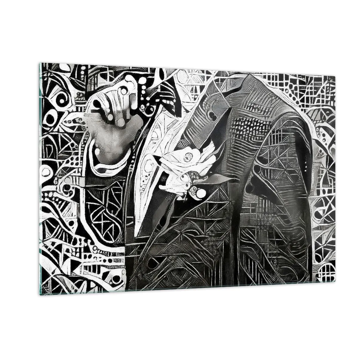Quadro su vetro - Astrazione in bianco e nero con motivi geometrici - 120x80cm - Solo in apparenza un uomo grigio - Decorazione murale moderna per soggiorno e camera da letto ARTTOR