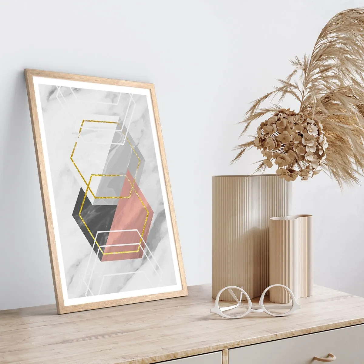 Poster in cornice rovere chiaro - Composizione a catena - 50x70 cm