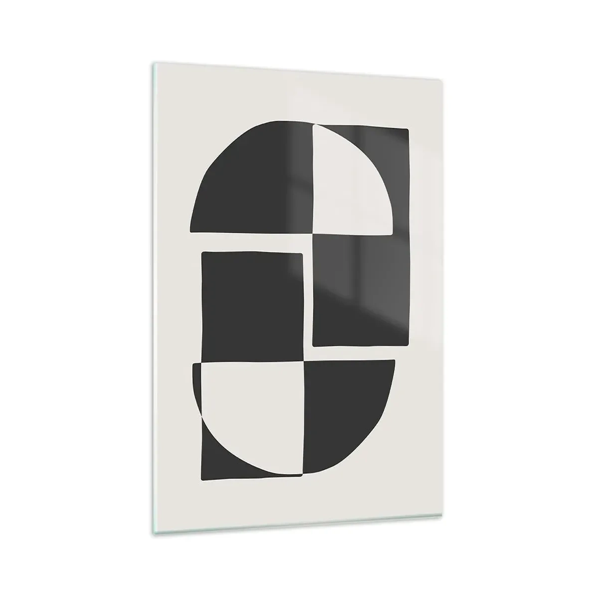 Quadro su vetro - Forme geometriche astratte in bianco e nero - 80x120cm - Antitesi - sintesi - Decorazione murale moderna per soggiorno e camera da letto ARTTOR