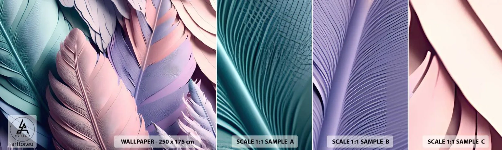 Campione di Fotomurale Adesivo Deluxe Sticker - Eleganza per uccelli - Pastello, Piume, Leggerezza - 100x30 cm