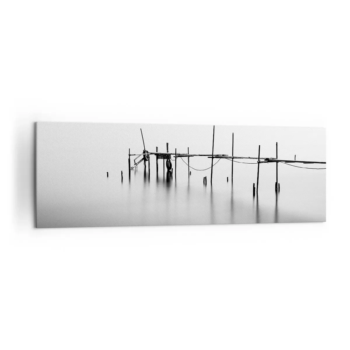 Quadro su tela - Stampe su Tela - Un molo bianco e nero immerso in un paesaggio nebbioso - 160x50cm - E se la luce non c'è? - Decorazione murale moderna per soggiorno e camera da letto ARTTOR