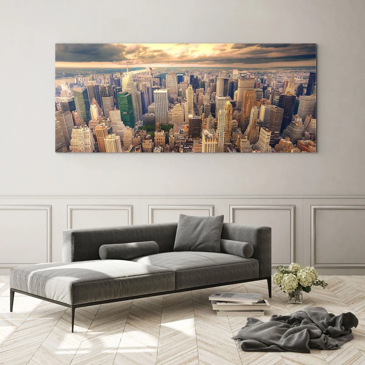 Quadro su vetro - Metropolis dorata - 90x30 cm