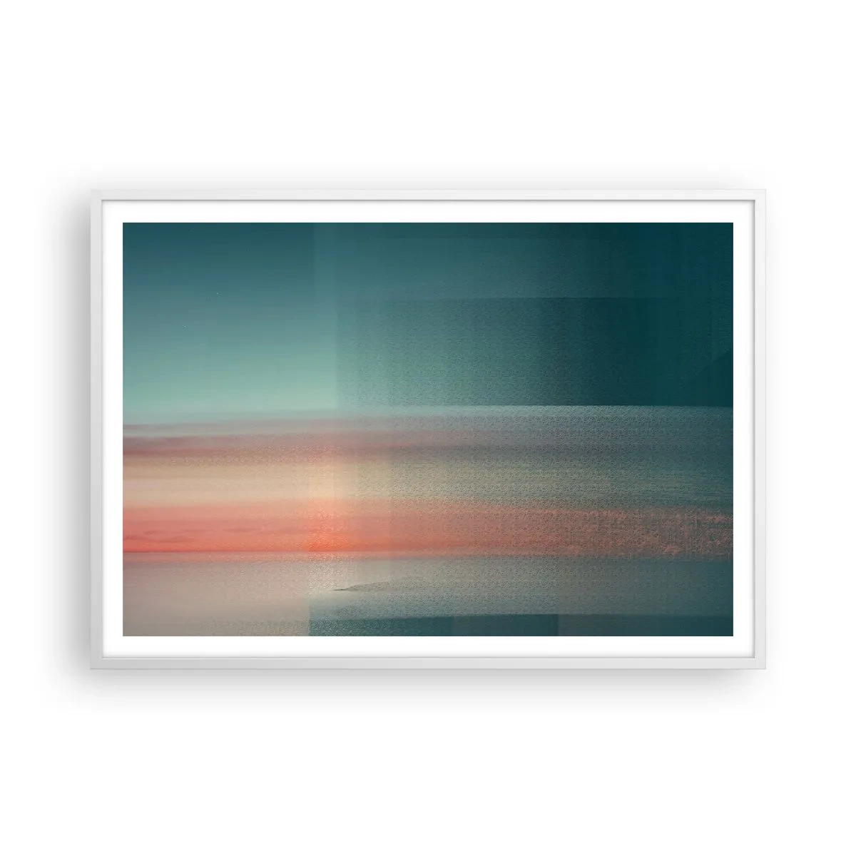 Poster in cornice bianca - Astrazione: onde di luce - 100x70 cm