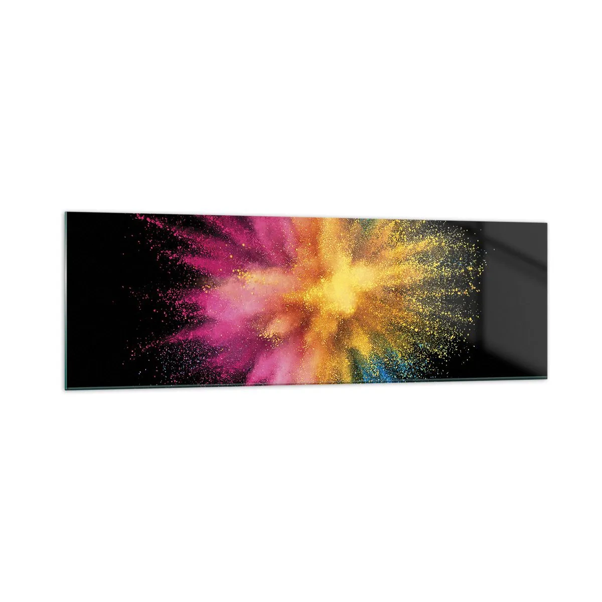 Quadro su vetro - Esplosione di polvere colorata su sfondo nero - 160x50cm - La nascita dei colori - Decorazione murale moderna per soggiorno e camera da letto ARTTOR