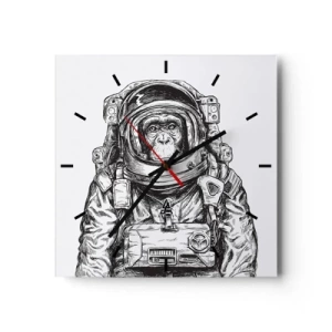 Orologio da parete - Orologio in Vetro - Immagine di un astronauta in tuta spaziale con la testa di una scimmia - 30x30cm - Evoluzione alternativa - Decorazione murale moderna per soggiorno e camera da letto ARTTOR