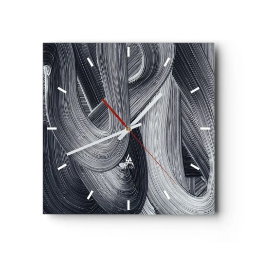 Orologio da parete - Orologio in Vetro - Astrazione in bianco e nero con pennellate dinamiche. - 30x30cm - La fluidità della realtà - Decorazione murale moderna per soggiorno e camera da letto ARTTOR