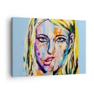 Quadro su tela - Stampe su Tela - Ritratto colorato di una donna in stile astratto - 70x50cm - Guardala dritto negli occhi - Decorazione murale moderna per soggiorno e camera da letto ARTTOR