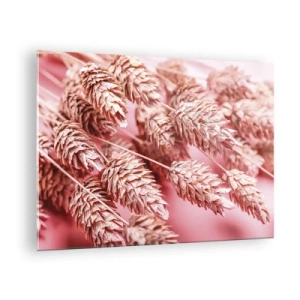Quadro su vetro - Spighe di mais secche nei toni del rosa su sfondo pastello - 70x50cm - Cascata di fiori in rosa - Decorazione murale moderna per soggiorno e camera da letto ARTTOR