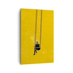 Quadro su tela - Stampe su Tela - Una persona su un'altalena su uno sfondo di un giallo intenso - 80x120cm - Un giorno come tanti - Decorazione murale moderna per soggiorno e camera da letto ARTTOR
