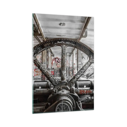 Quadro su vetro - Un vecchio meccanismo in un interno industriale abbandonato - 80x120cm - La vita segreta della fabbrica - Decorazione murale moderna per soggiorno e camera da letto ARTTOR