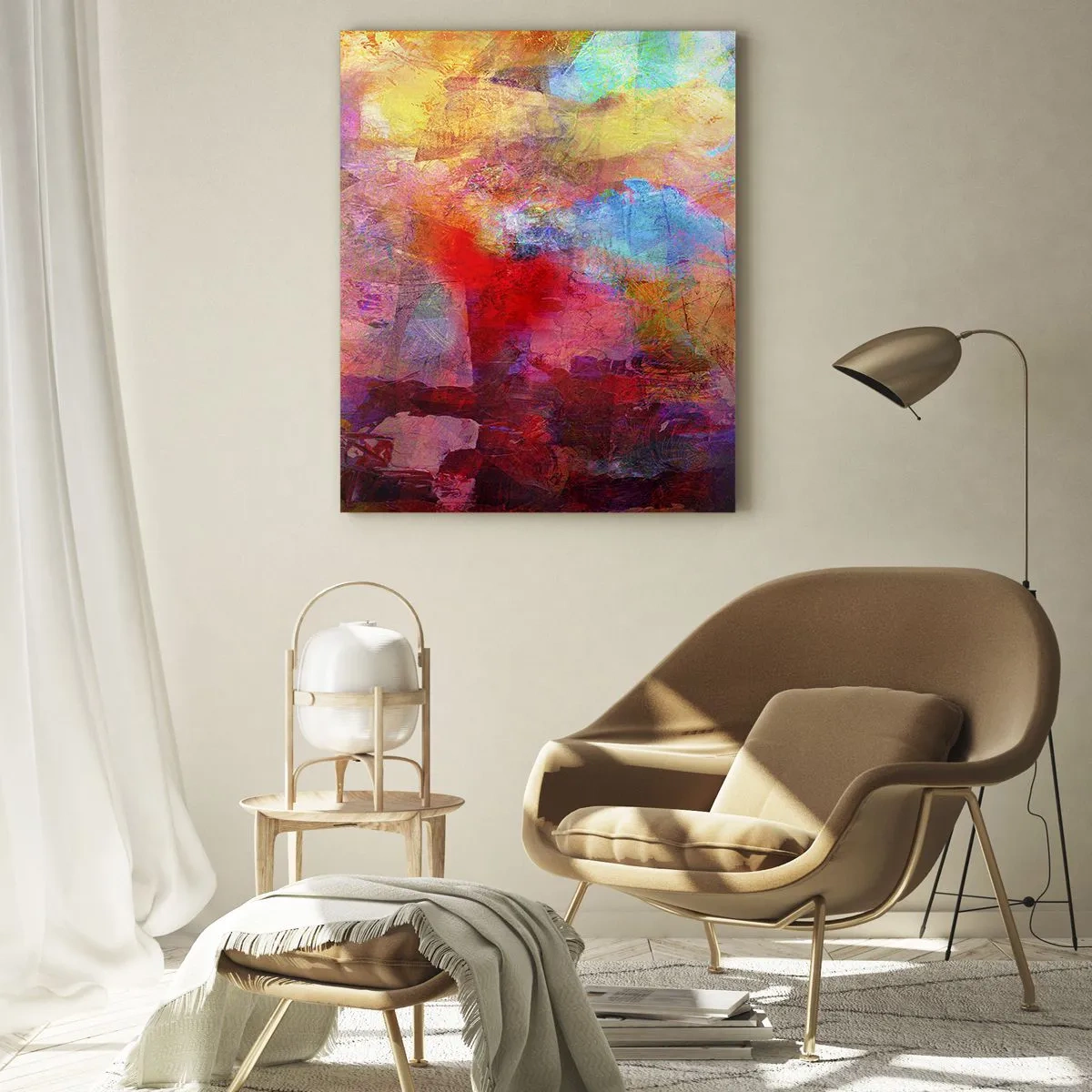 Quadro su vetro - Astrazione colorata in tonalità calde e fredde - 70x100cm - Guardando dentro all'arcobaleno - Decorazione murale moderna per soggiorno e camera da letto ARTTOR
