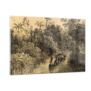 Quadro su vetro - Stampa retrò raffigurante un viaggio attraverso la giungla - 120x80cm - Viaggio alla fonte - Decorazione murale moderna per soggiorno e camera da letto ARTTOR