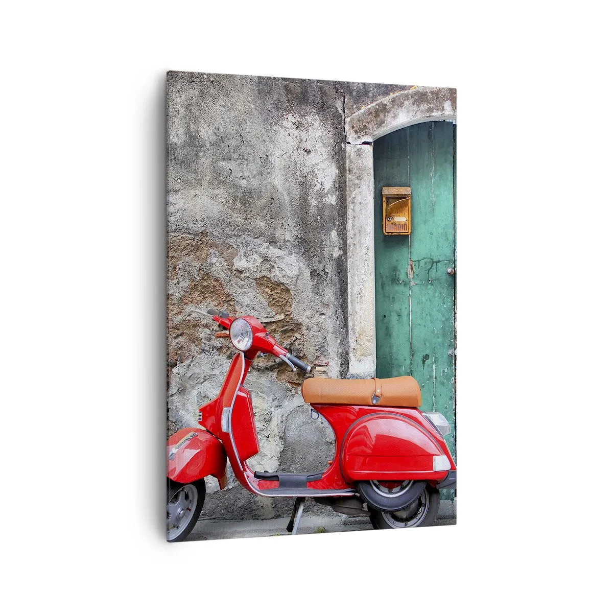 Quadro su tela - Stampe su Tela - Scooter rosso vicino alla porta verde - 70x100cm - Vacanze italiane - Decorazione murale moderna per soggiorno e camera da letto ARTTOR