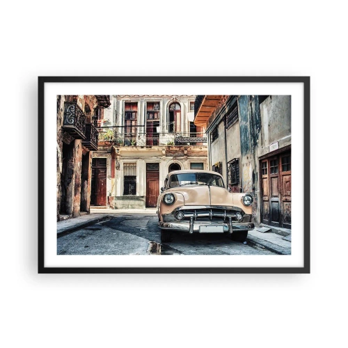 Poster in cornice nera - Un'auto d'epoca sullo sfondo dell'architettura urbana - 70x50cm - Siesta all'Avana - Decorazione murale moderna per soggiorno e camera da letto ARTTOR