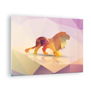 Quadro su vetro - Leone geometrico in astrazione colorata - 70x50cm - Il re di diamante - Decorazione murale moderna per soggiorno e camera da letto ARTTOR