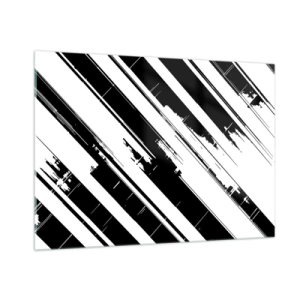 Quadro su vetro - Strisce dinamiche bianche e nere con effetto invecchiato - 100x70cm - Composizione intensa e dinamica - Decorazione murale moderna per soggiorno e camera da letto ARTTOR