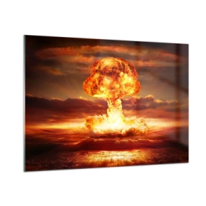 Quadro su vetro - Un'esplosione di una nube a forma di fungo nei colori intensi di un tramonto - 100x70cm - E sarà la fine - Decorazione murale moderna per soggiorno e camera da letto ARTTOR