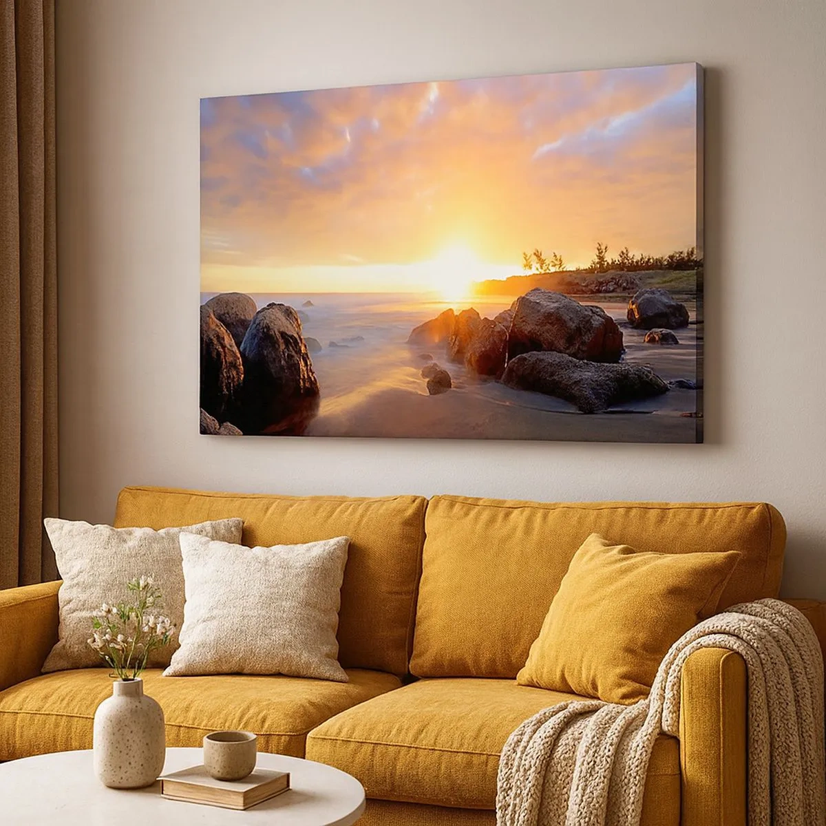 Quadro su tela - Stampe su Tela - Tramonto sulla costa rocciosa - 70x50cm - La luminosa brezza della sera - Decorazione murale moderna per soggiorno e camera da letto ARTTOR