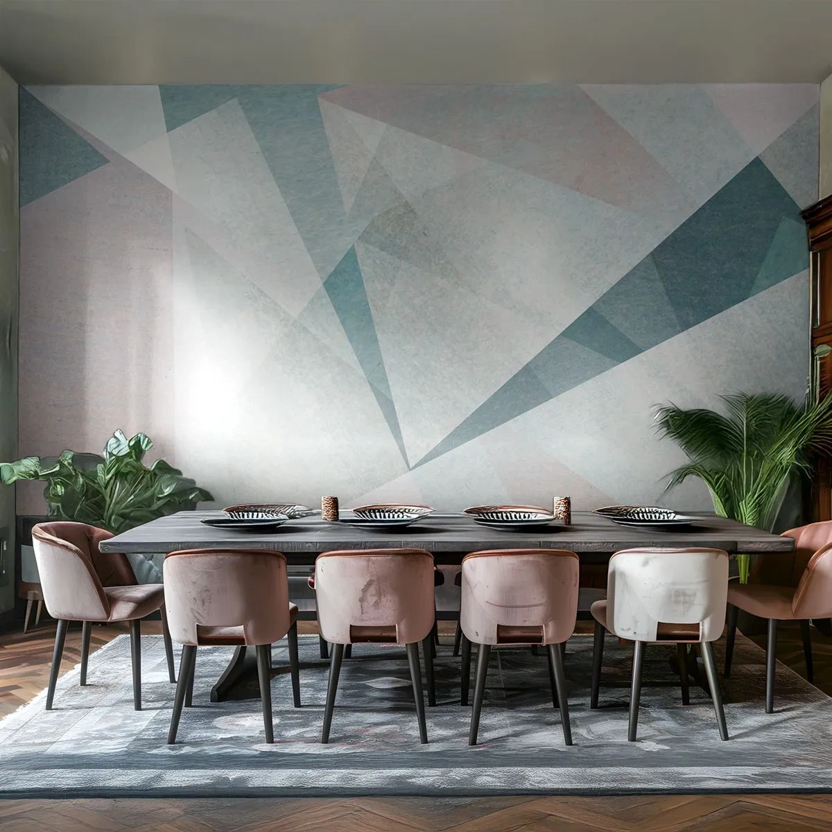 Fotomurali Premium Canvas - Forme geometriche in tonalità pastello di blu e grigio - 100x70cm - Con calma ma dinamicamente - Decorazione murale moderna per soggiorno e camera da letto ARTTOR