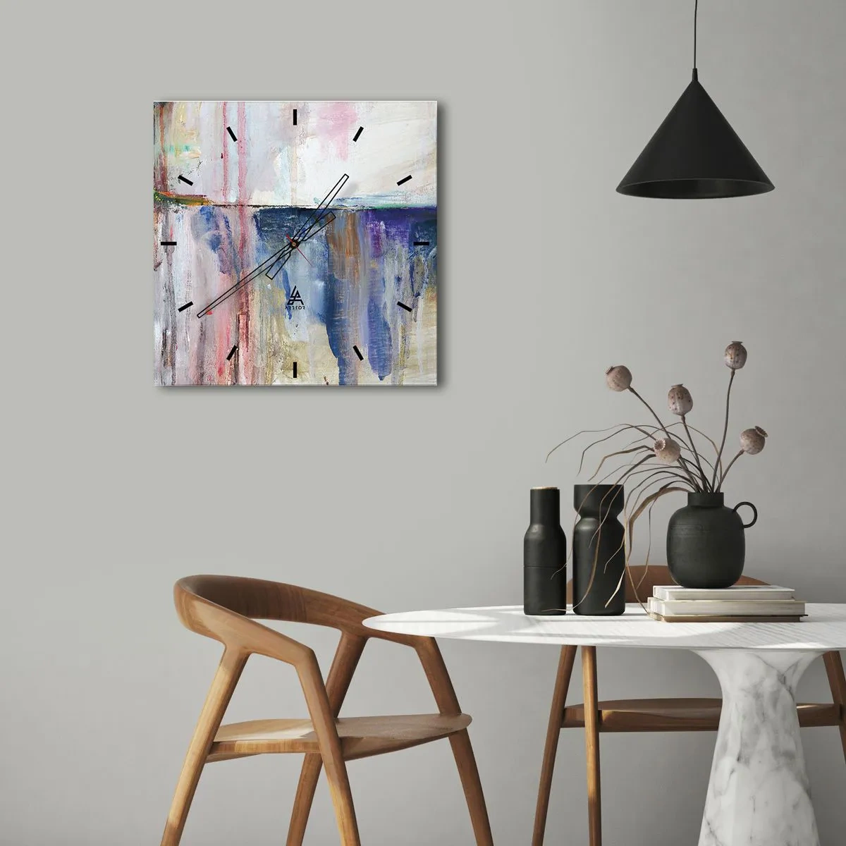Orologio da parete - Orologio in Vetro - Una composizione astratta di colori con effetto riflesso sulla tela. - 30x30cm - Impressioni e suggestioni colorate - Decorazione murale moderna per soggiorno e camera da letto ARTTOR