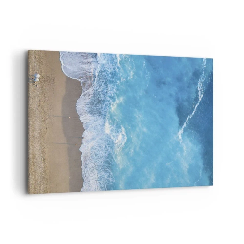 Quadro su tela - Stampe su Tela - Una vista a volo d'uccello della spiaggia e delle onde del mare - 100x70cm - La forza del blu - Decorazione murale moderna per soggiorno e camera da letto ARTTOR