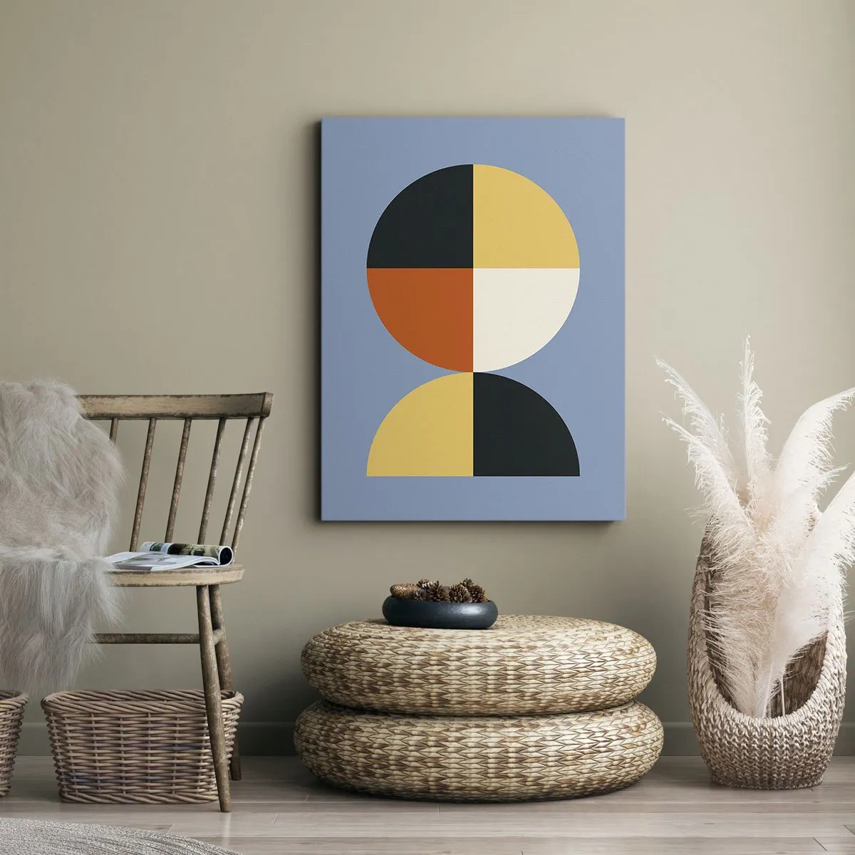 Quadro su tela - Stampe su Tela - Cerchi geometrici su sfondo blu - 50x70cm - Guarda e conta - Decorazione murale moderna per soggiorno e camera da letto ARTTOR