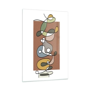 Quadro su vetro - Astrazione colorata con una linea nera su uno sfondo marrone - 50x70cm - Un'astrazione da ridere - Decorazione murale moderna per soggiorno e camera da letto ARTTOR