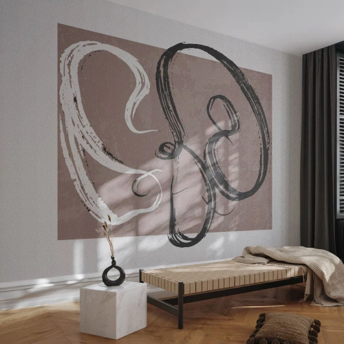 Fotomurali Premium Canvas - Astrazione in bianco e nero su sfondo beige - 100x70cm - Composizione: alla ricerca della pienezza - Decorazione murale moderna per soggiorno e camera da letto ARTTOR