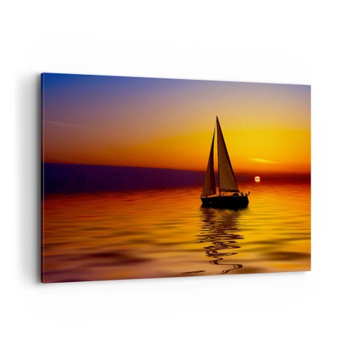 Quadro su tela - Stampe su Tela - Una barca a vela su un mare calmo al tramonto - 100x70cm - Che silenzio al tramonto... - Decorazione murale moderna per soggiorno e camera da letto ARTTOR