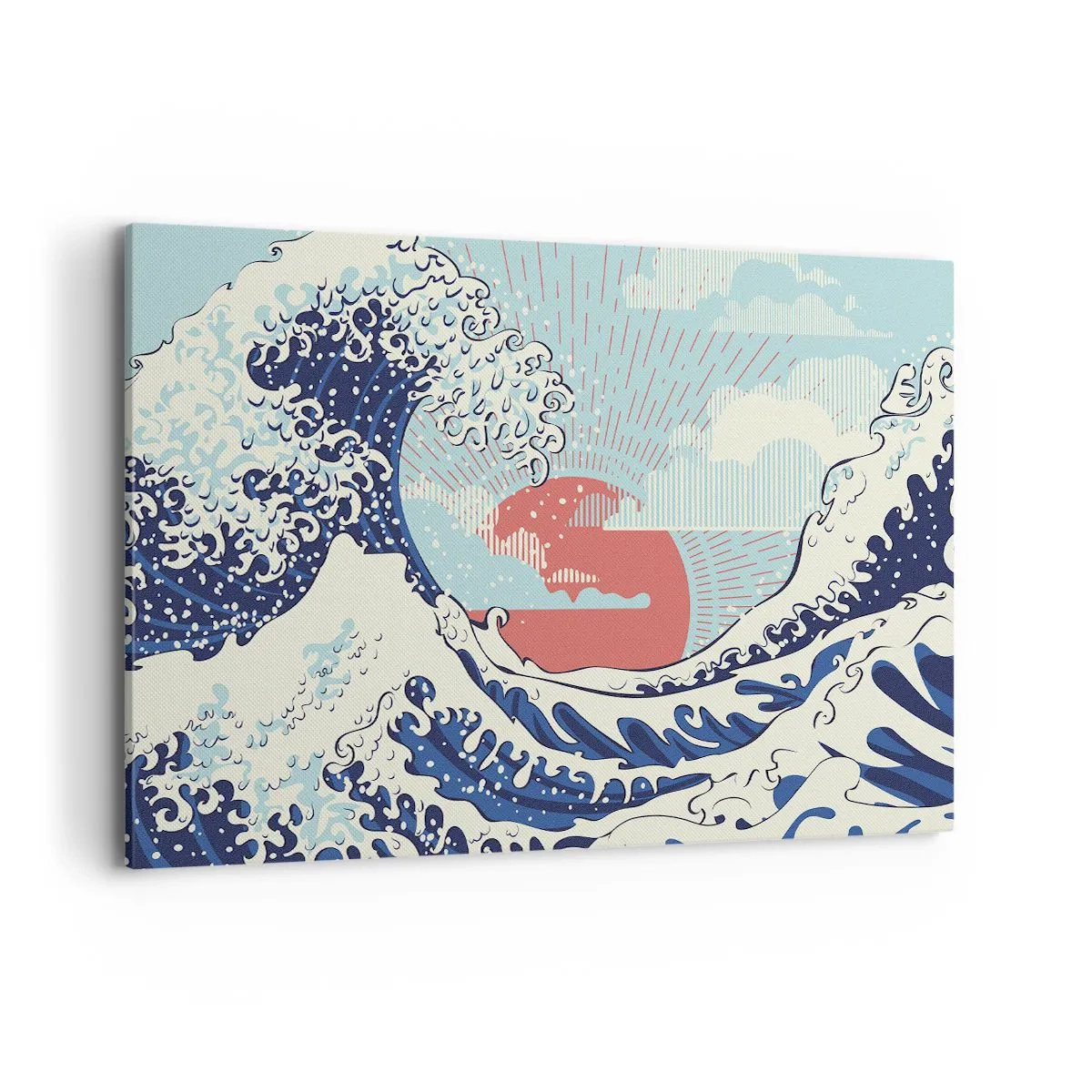 Quadro su tela - Stampe su Tela - Onde dell'oceano e un tramonto in stile giapponese - 120x80cm - Di ispirazione giapponese - Decorazione murale moderna per soggiorno e camera da letto ARTTOR