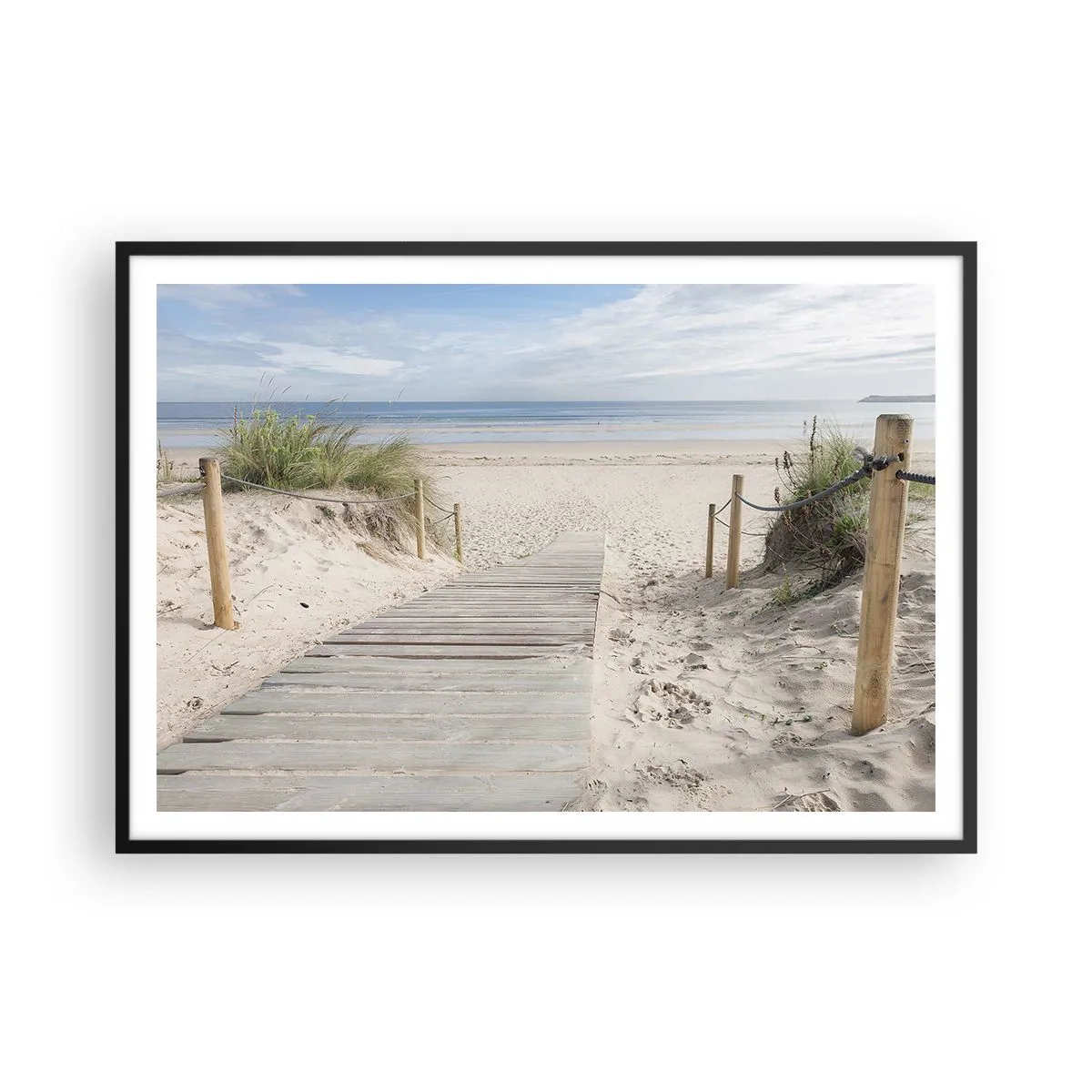 Poster in cornice nera - Un sentiero di assi che conduce a una spiaggia sabbiosa - 100x70cm - Fino all'orizzonte - Decorazione murale moderna per soggiorno e camera da letto ARTTOR
