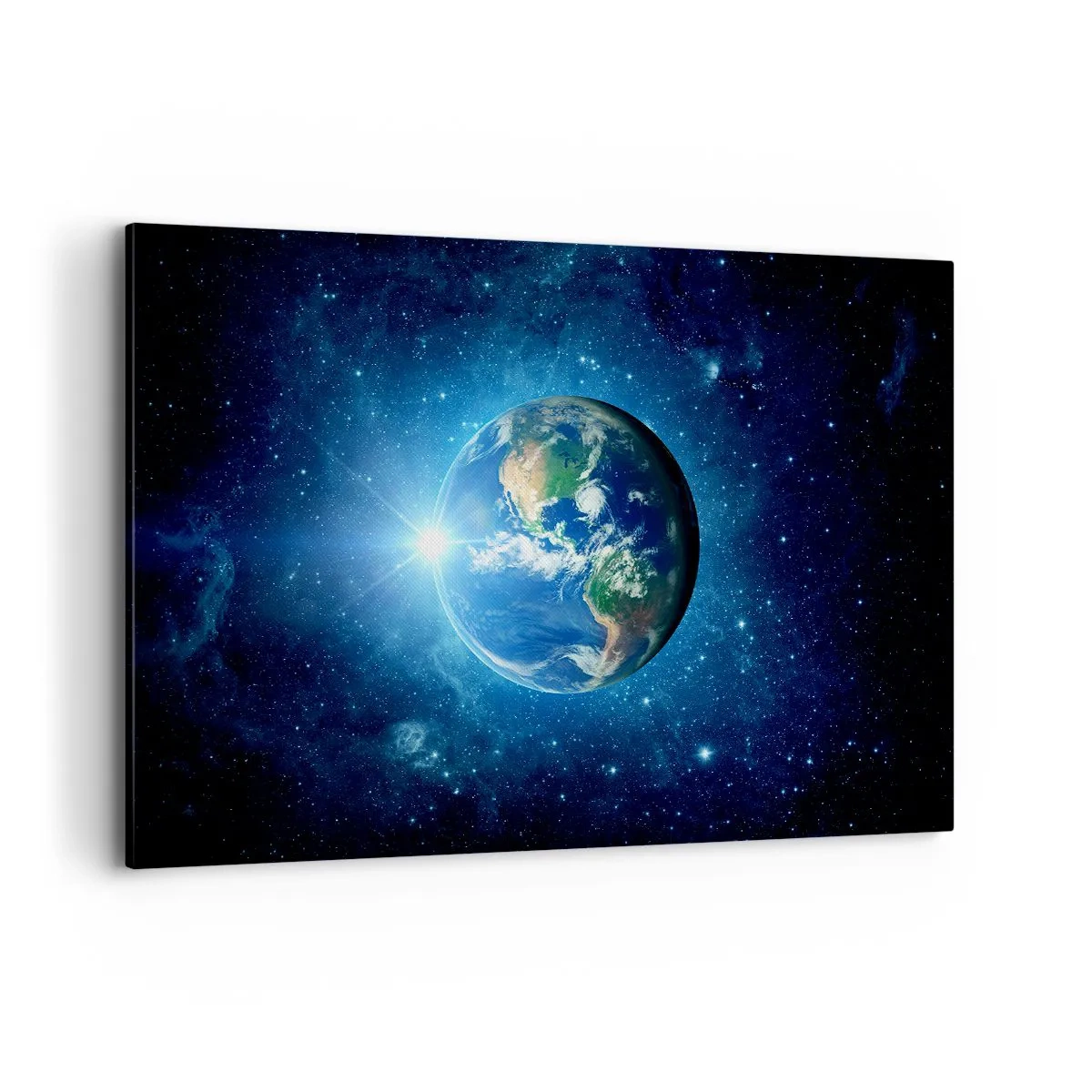 Quadro su tela - Stampe su Tela - La Terra nello spazio circondata da stelle e luce - 120x80cm - Siamo in cielo - Decorazione murale moderna per soggiorno e camera da letto ARTTOR