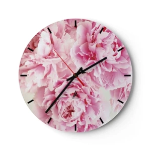 Orologio da parete - Orologio in Vetro - Fiori di peonia rosa su sfondo bianco - 30x30cm - Nel fasto rosa - Decorazione murale moderna per soggiorno, cucina e camera da letto ARTTOR