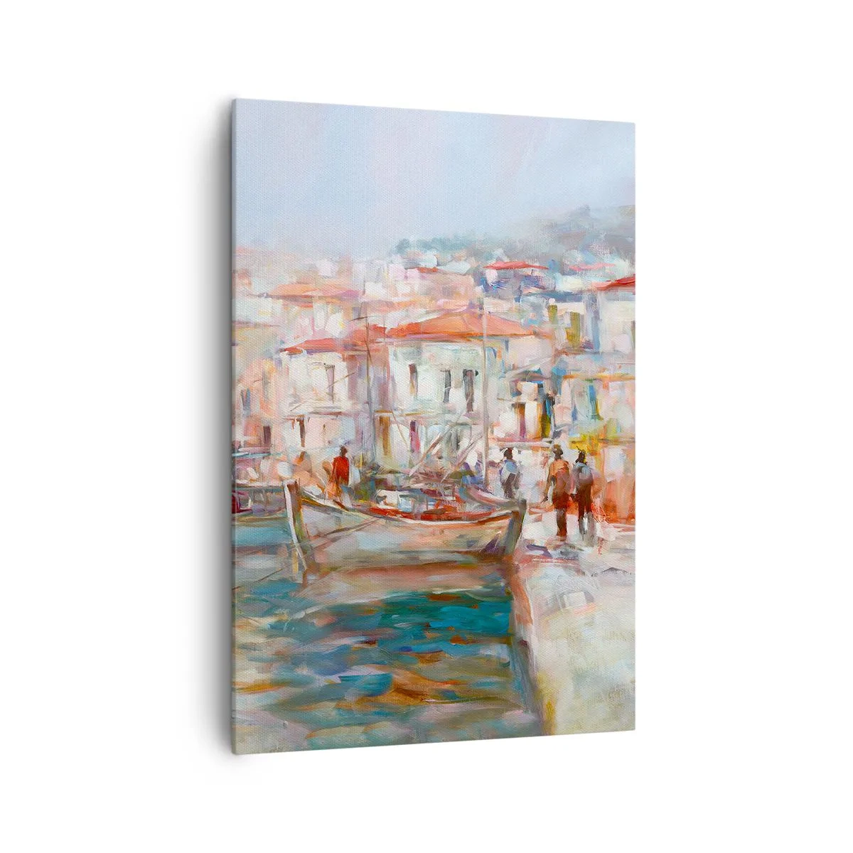 Quadro su tela - Stampe su Tela - Impressione del porto con barche ed edifici - 70x100cm - Vacanze in pastello - Decorazione murale moderna per soggiorno e camera da letto ARTTOR