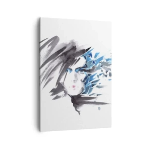 Quadro su tela - Stampe su Tela - Pittura artistica del viso ad acquerello con accenti blu - 50x70cm - Ritratto di sensualità in grigio e azzurro - Decorazione murale moderna per soggiorno e camera da letto ARTTOR