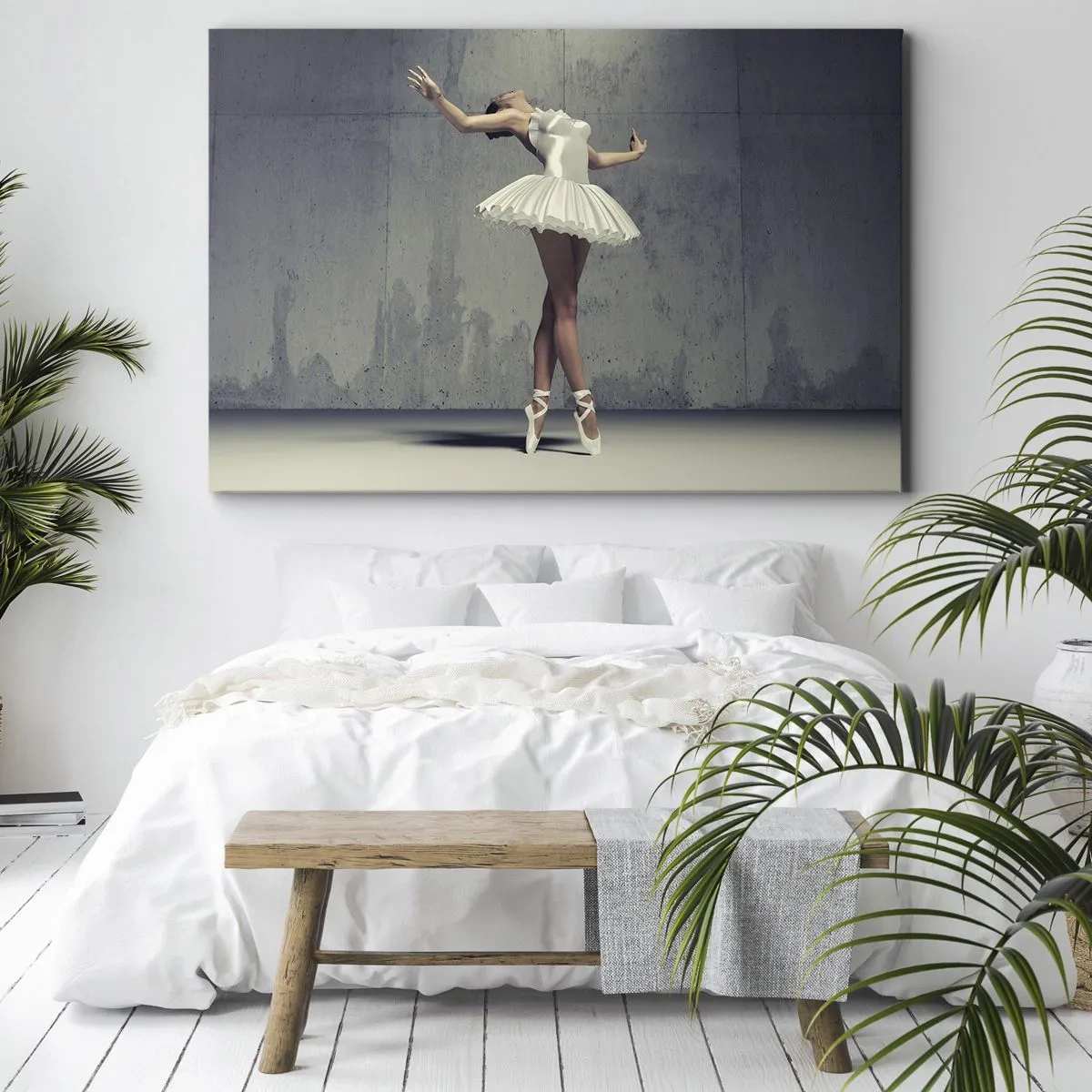 Quadro su tela - Stampe su Tela - Una ballerina in abito bianco contro un muro grezzo. - 120x80cm - Leggero come un uccello - Decorazione murale moderna per soggiorno e camera da letto ARTTOR