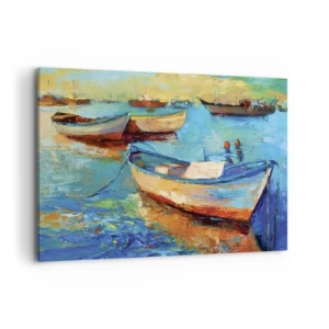 Quadro su tela - Stampe su Tela - Barche colorate ormeggiate in acque calme - 100x70cm - Nella baia del sud - Decorazione murale moderna per soggiorno e camera da letto ARTTOR