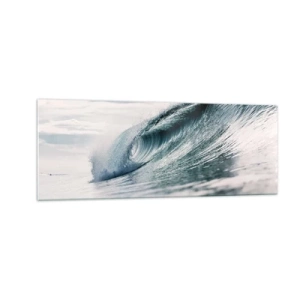 Quadro su vetro - Un'onda del mare catturata in un momento dinamico contro il cielo - 140x50cm - Cima d'acqua - Decorazione murale moderna per soggiorno e camera da letto ARTTOR
