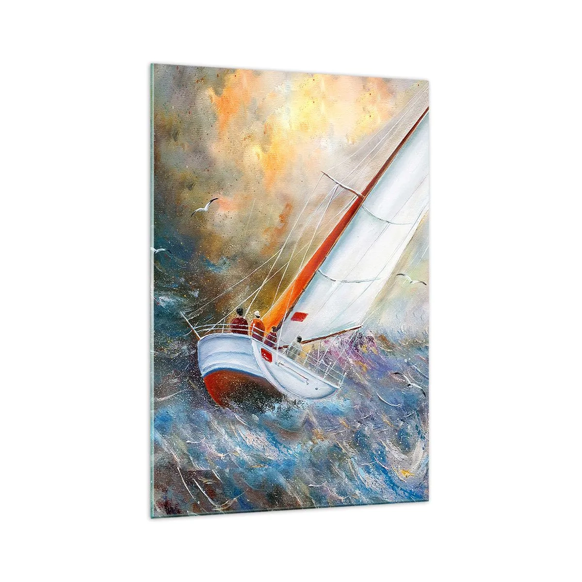 Quadro su vetro - Barche a vela su onde agitate in una composizione dinamica - 70x100cm - Correndo sulle onde - Decorazione murale moderna per soggiorno e camera da letto ARTTOR
